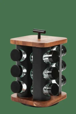 ACACIA LUX Carrousel à épices 12 Pots Pivotant 360° Noir, Naturel