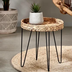 AKELA Table D'appoint Noir, Naturel