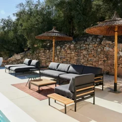 HANNA Lounge Teck Table D'appoint Noir, Naturel