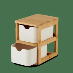 KONDO Organisateur 2 Tiroirs Blanc, Naturel