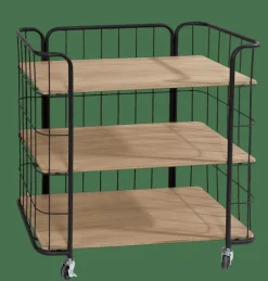 OSLO Étagère Trolley 3 Tablettes Noir, Naturel