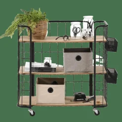 OSLO Étagère Trolley 3 Tablettes Noir, Naturel