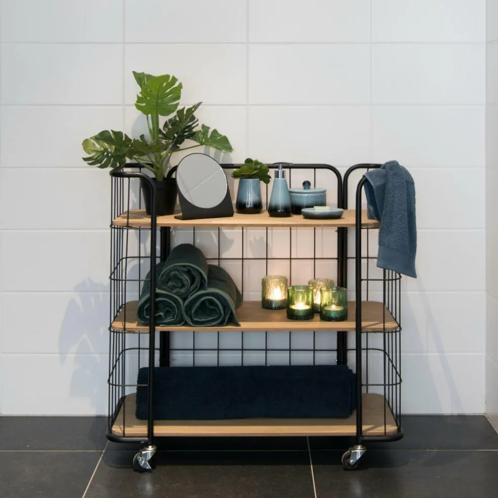 OSLO Étagère Trolley 3 Tablettes Noir, Naturel