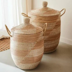 YASMINE Panier De Luxe Avec Couvercle Blanc, Naturel